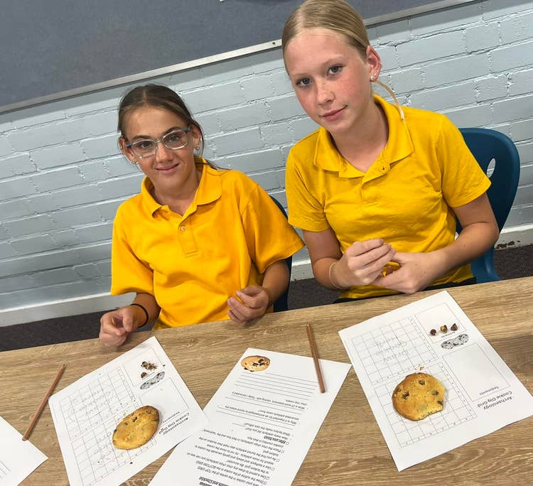 Two students at desk participating in class work sheet.