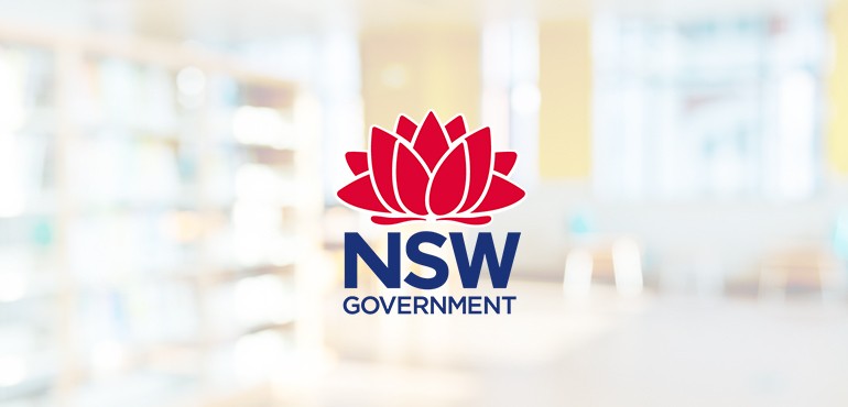 NSW government waratah logo transposed in front of classroom